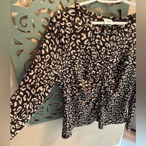 CAbi Black and Cream Animal Print Blouse